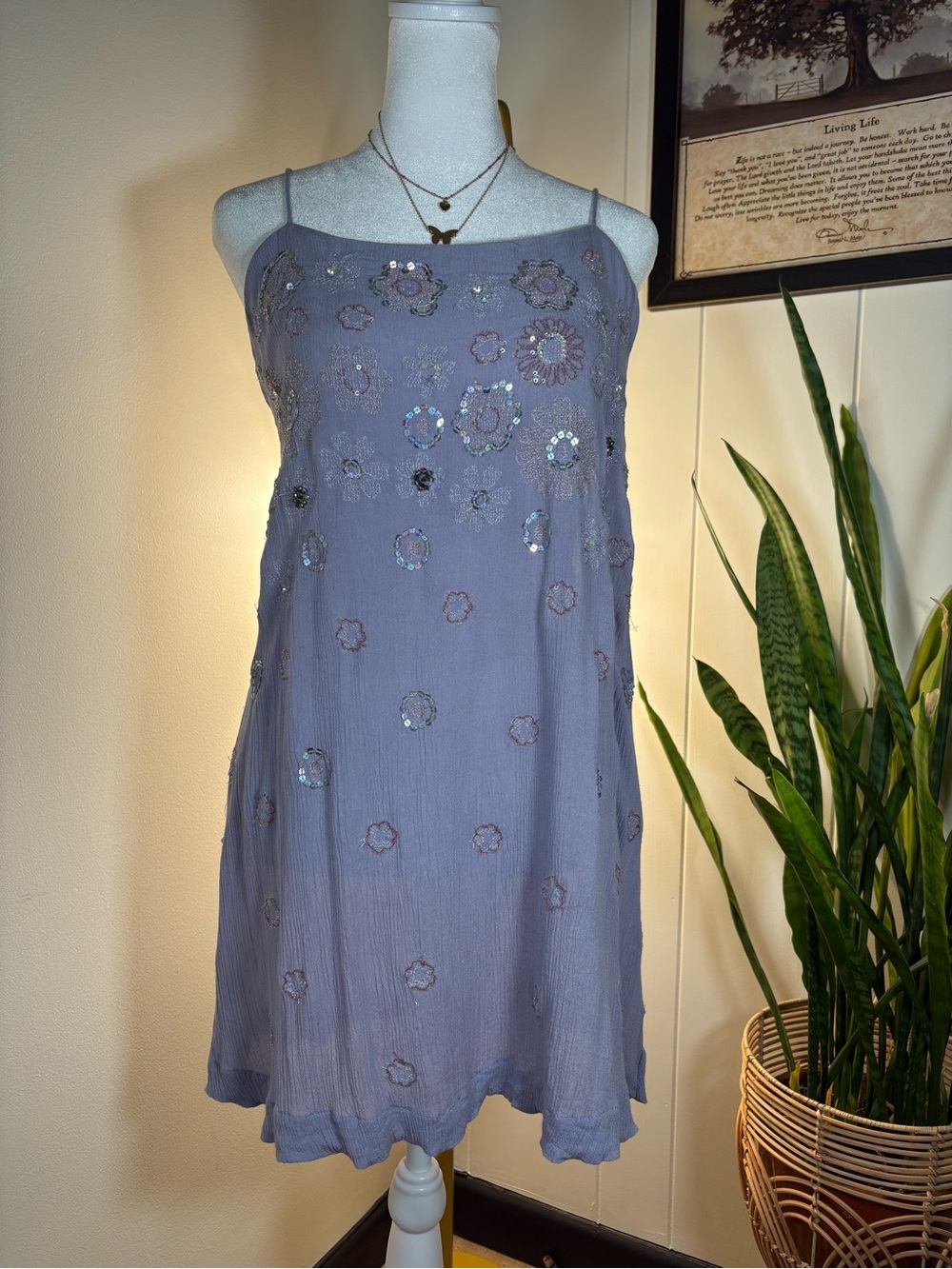 Free People mini-dress lilac/lavender, sequins, adjustable straps, M